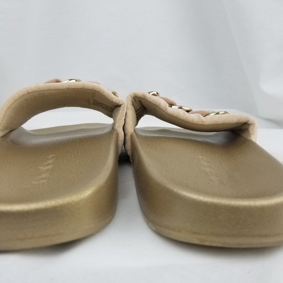 BEBE WOMEN SANDALS 9M GOLD BEIGE SLIDES - Picture 4 of 11